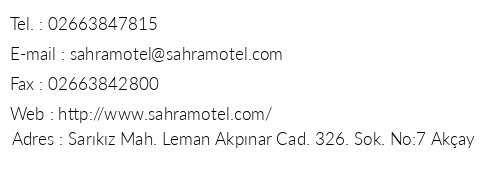 Sahra Butik Hotel telefon numaralar, faks, e-mail, posta adresi ve iletiim bilgileri